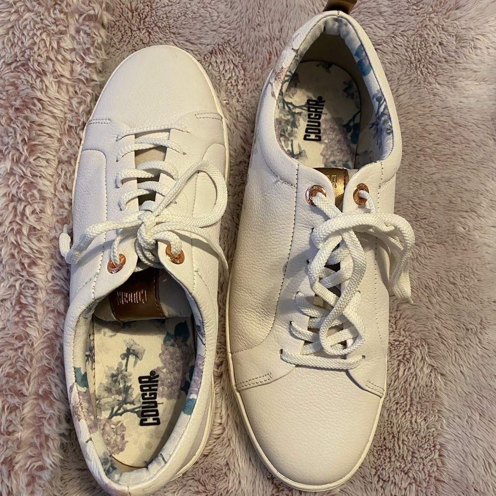 White with flowers cougar sneakers